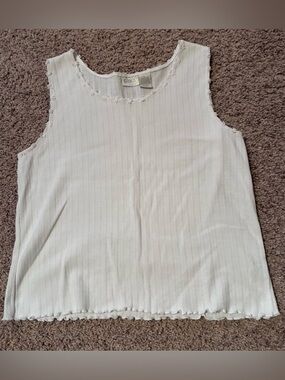 Erika Cream Ribbed Tank with Scalloped Trim